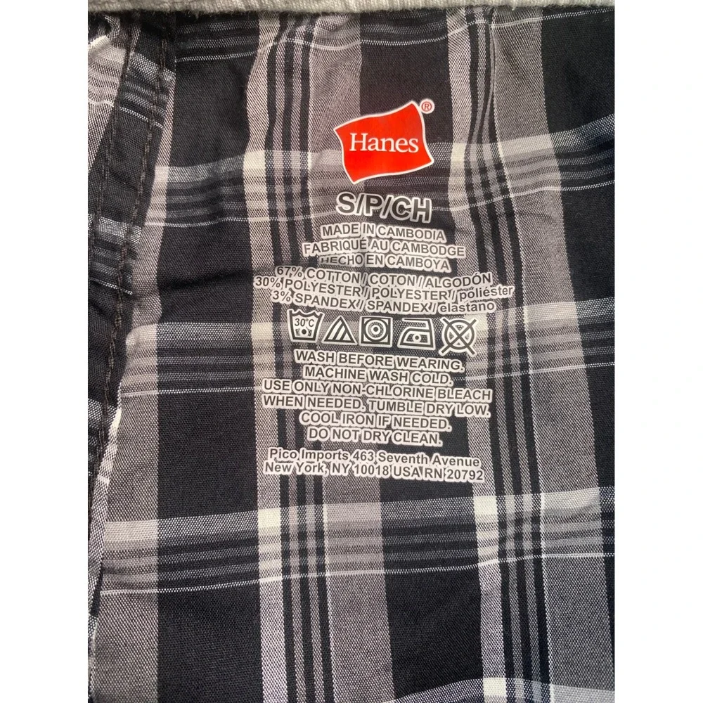 Hanes Mens 2 Pack Plaid Pajama Shorts Small Black Brown Cotton Blend Sleepwear